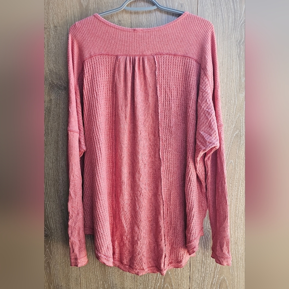 Free People Salmon Pink Waffle Knit Blouse - Picture 3 of 3